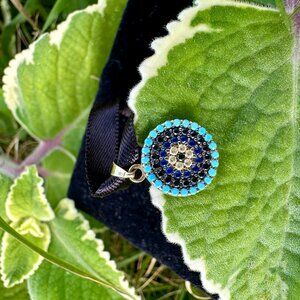 14k Gold Pendant with Blue Stones, made in Greece